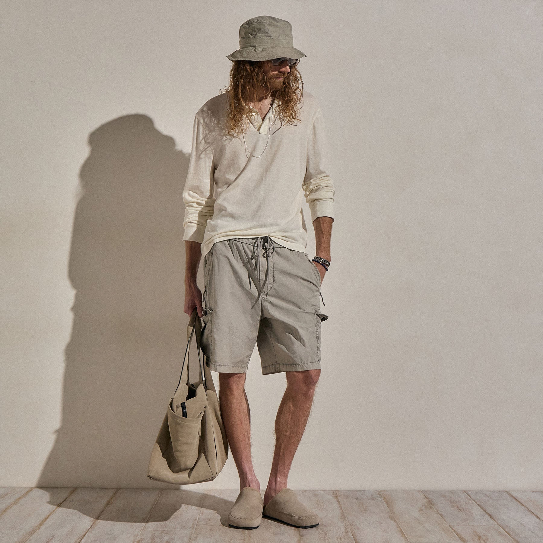 Cotton Cashmere Long Sleeve Henley in White | James Perse Los Angeles