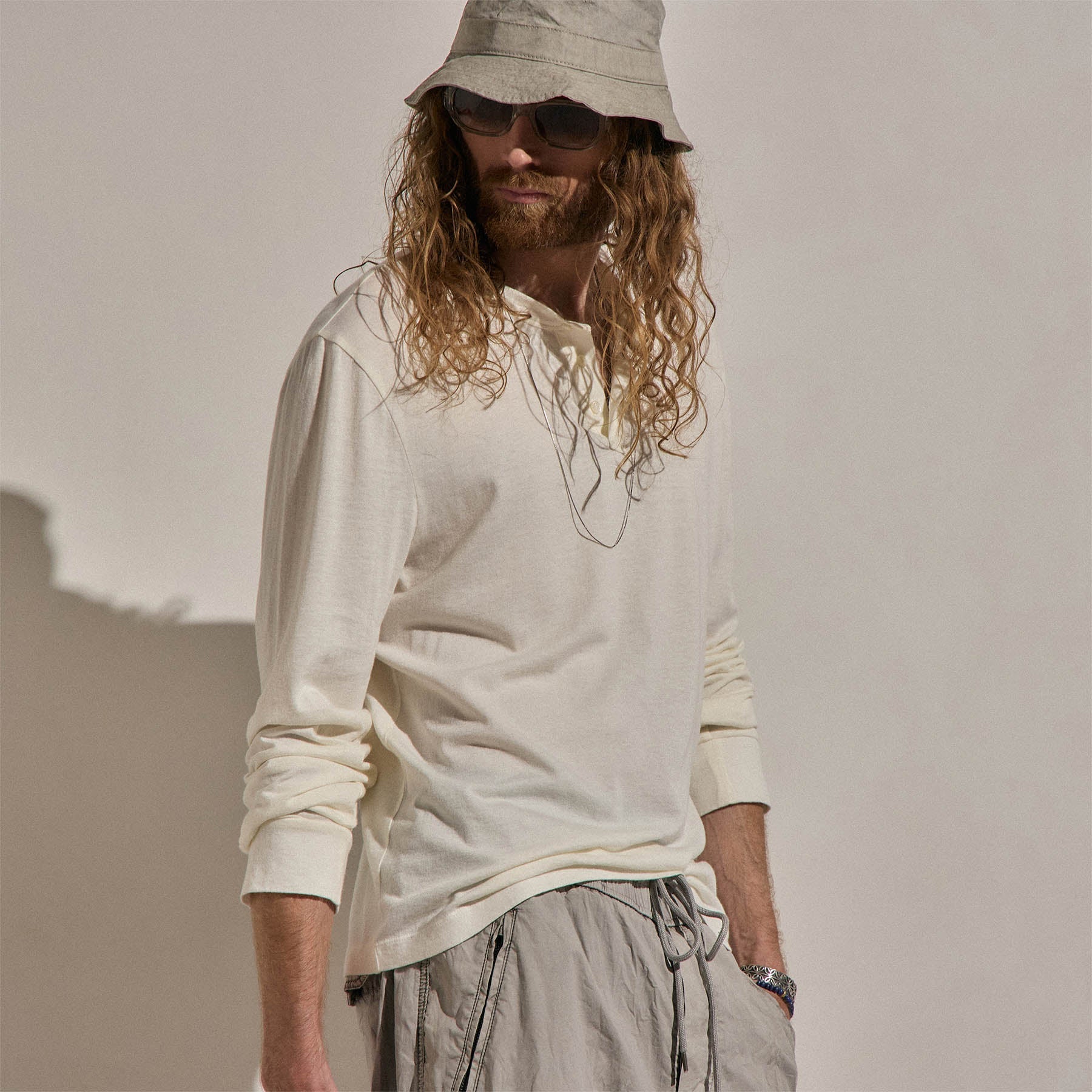 Cotton Cashmere Long Sleeve Henley in White | James Perse Los Angeles