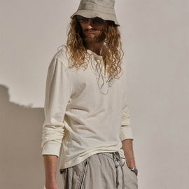 Cotton Cashmere Long Sleeve Henley in White | James Perse Los Angeles