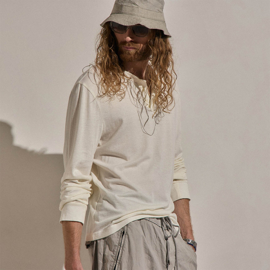 Cotton Cashmere Long Sleeve Henley in White | James Perse Los Angeles
