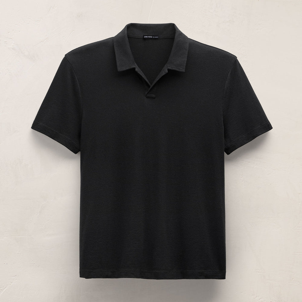 Cotton Cashmere Open Polo in Black | James Perse Los Angeles
