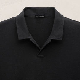 Cotton Cashmere Open Polo in Black | James Perse Los Angeles