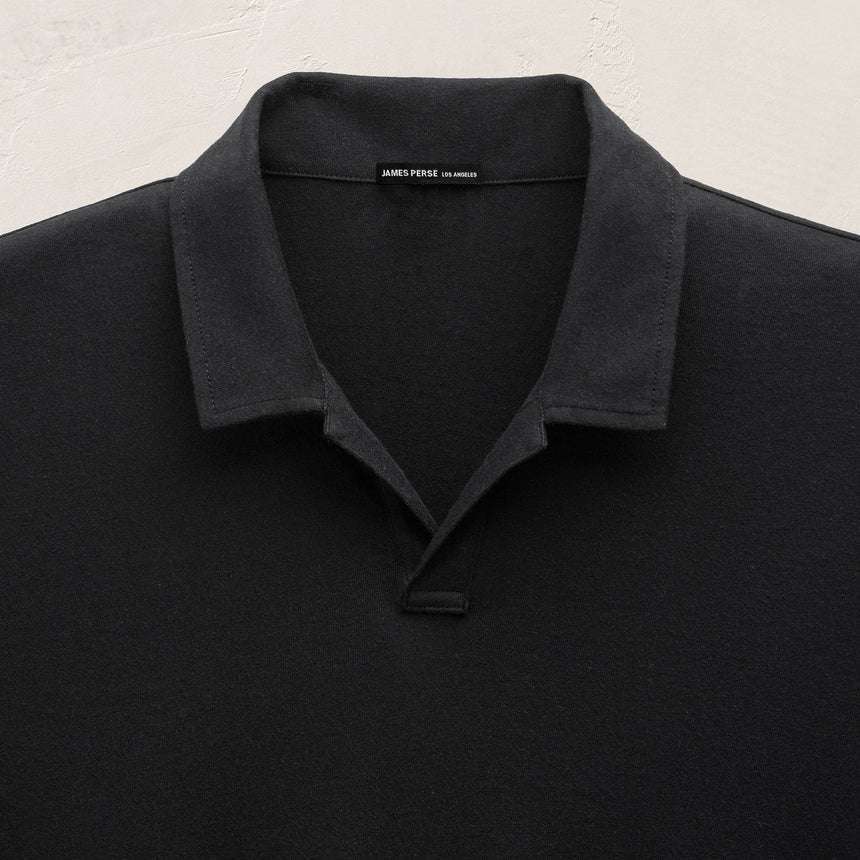 Cotton Cashmere Open Polo in Black | James Perse Los Angeles