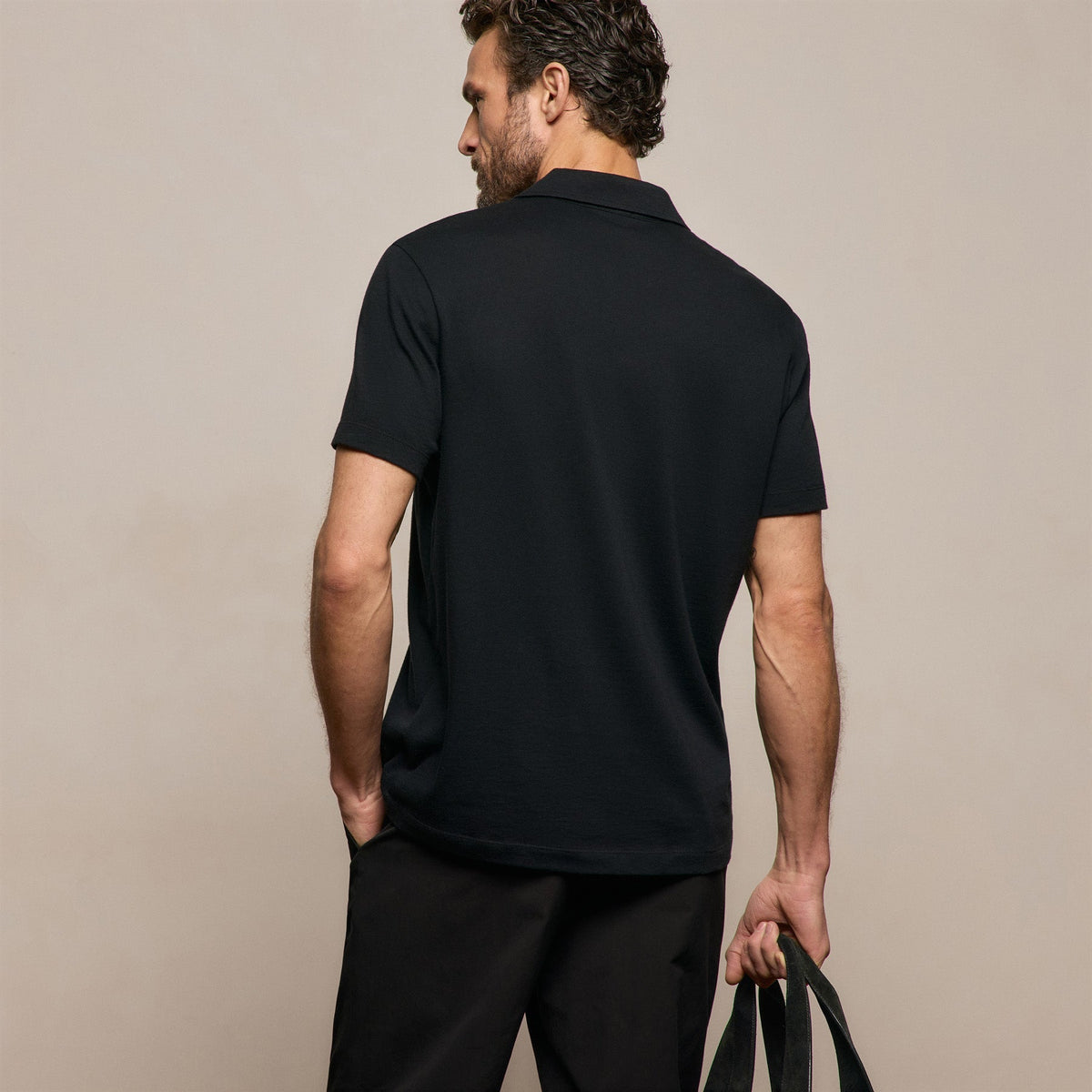 Cotton Cashmere Open Polo in Black | James Perse Los Angeles