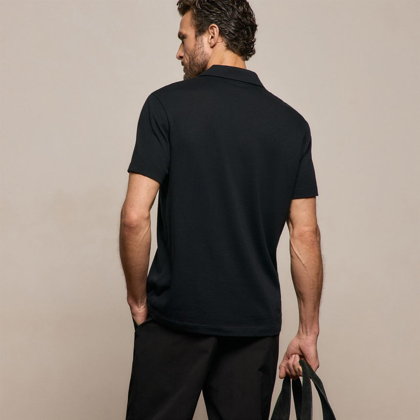 Cotton Cashmere Open Polo in Black | James Perse Los Angeles