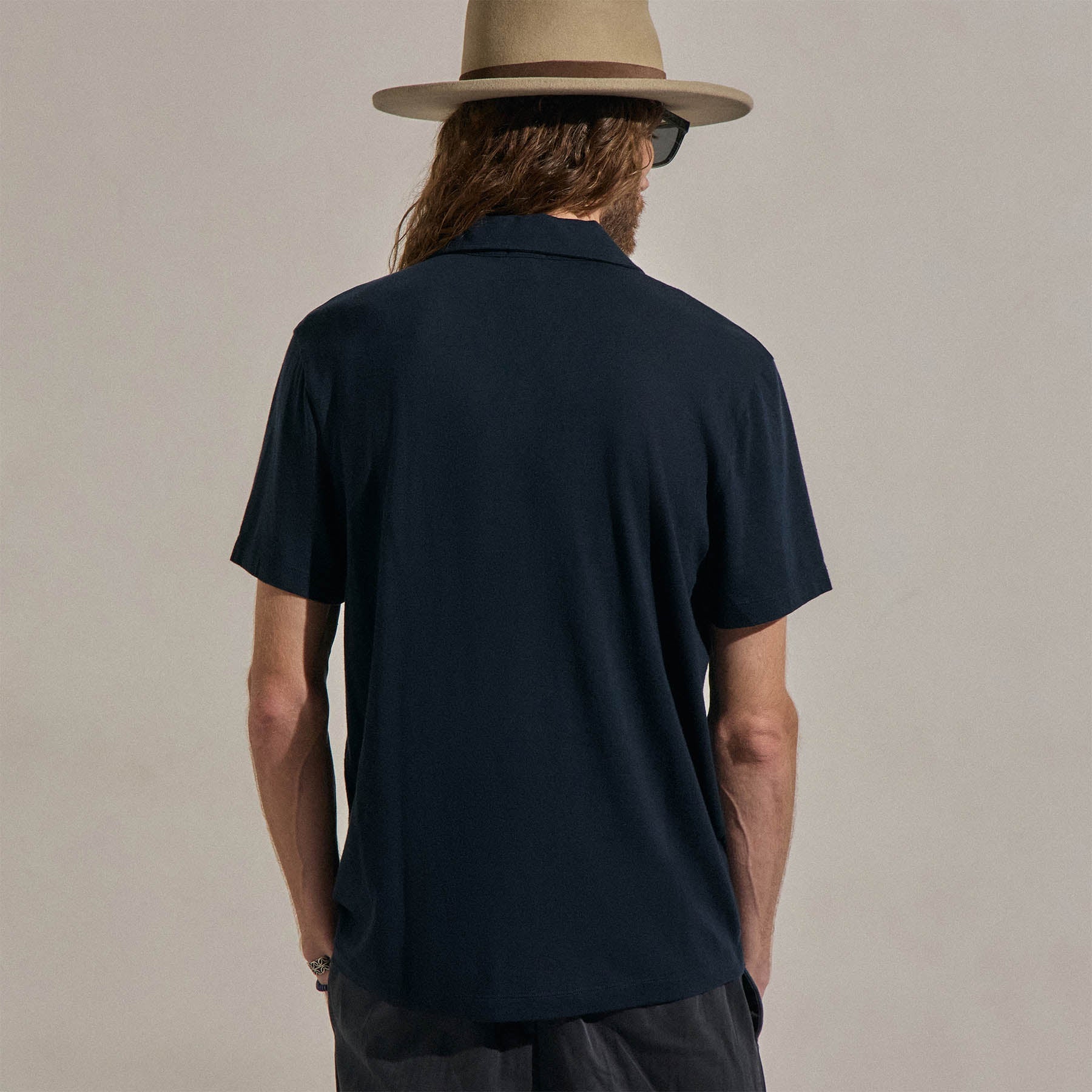 Cotton Cashmere Open Polo in Blue Noir | James Perse Los Angeles
