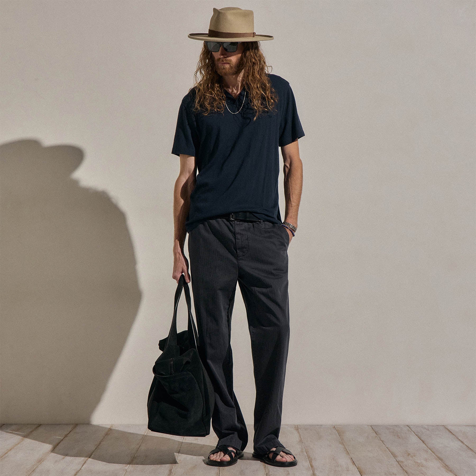 Cotton Cashmere Open Polo in Blue Noir | James Perse Los Angeles