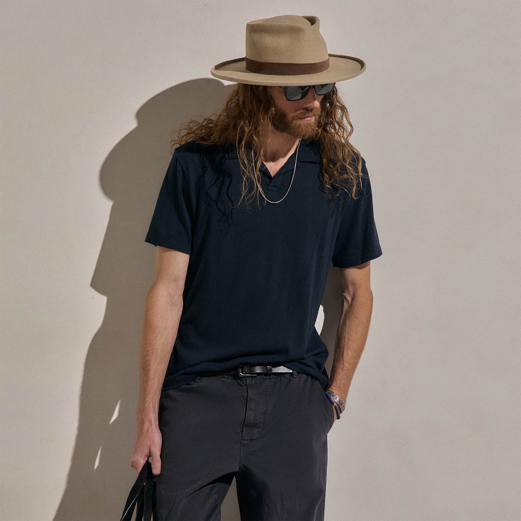 Cotton Cashmere Open Polo in Blue Noir | James Perse Los Angeles