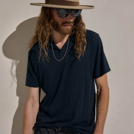 Cotton Cashmere Open Polo in Blue Noir | James Perse Los Angeles