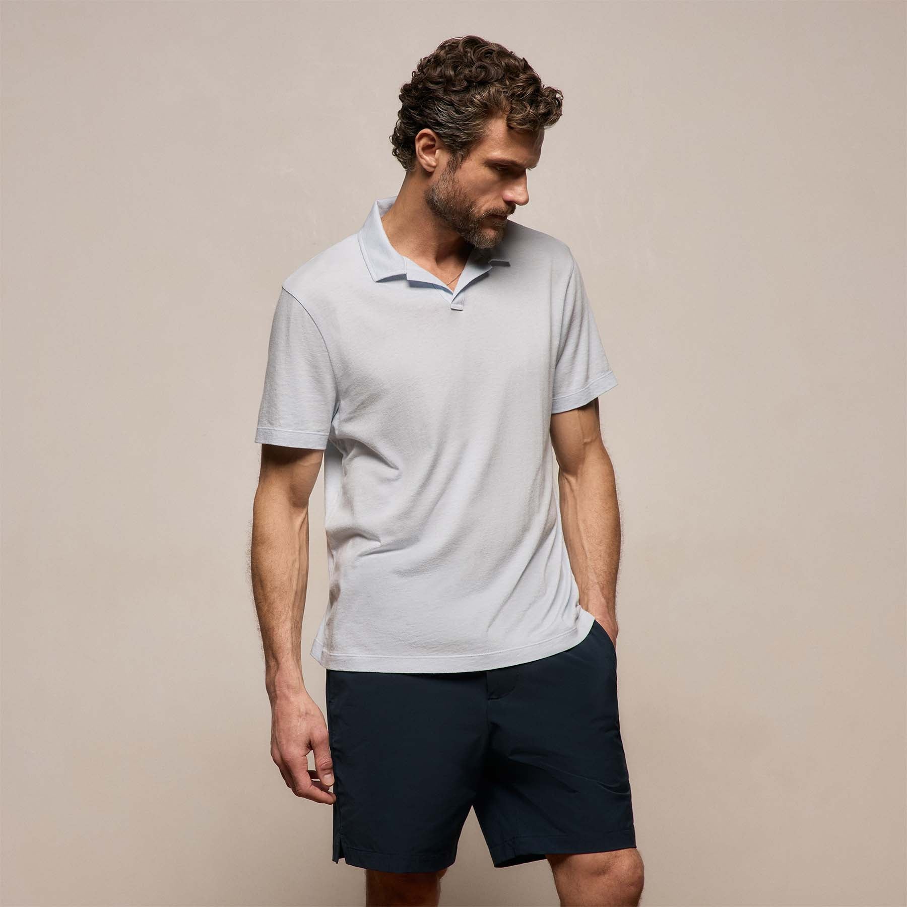 Cotton Cashmere Open Polo in Memory | James Perse Los Angeles