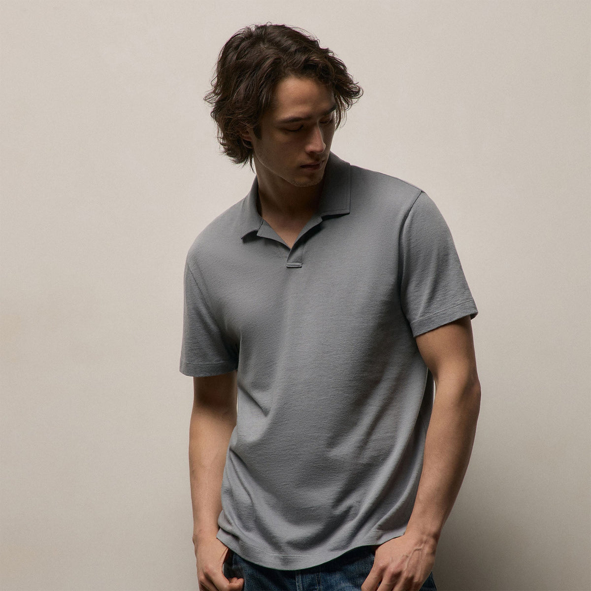Cotton Cashmere Open Polo in Ore | James Perse Los Angeles