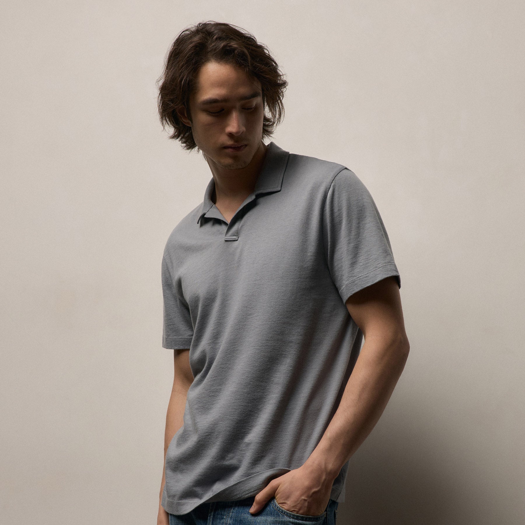 Cotton Cashmere Open Polo in Ore | James Perse Los Angeles
