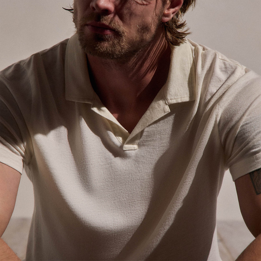 Cotton Cashmere Open Polo in White | James Perse Los Angeles