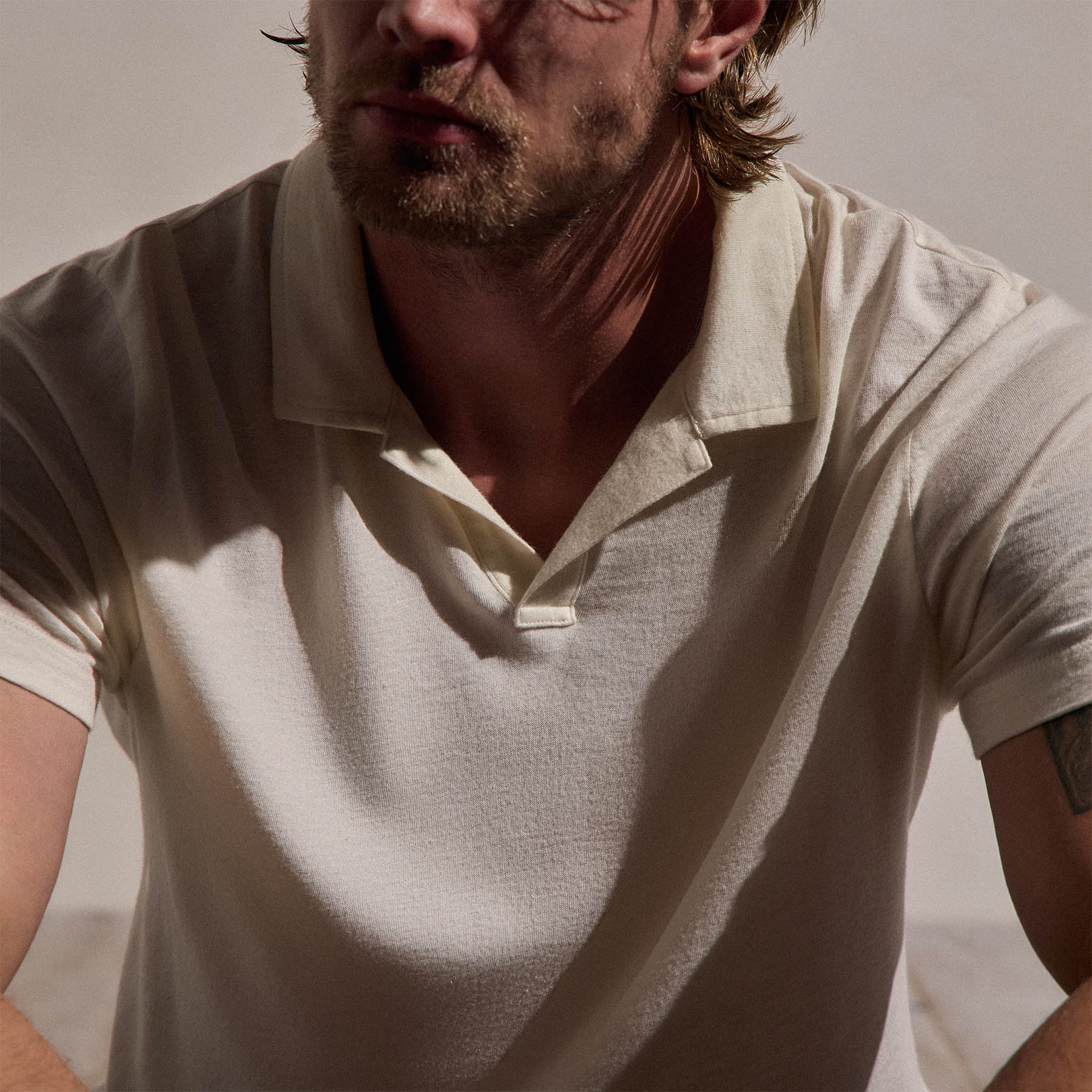 Cotton Cashmere Open Polo in White | James Perse Los Angeles