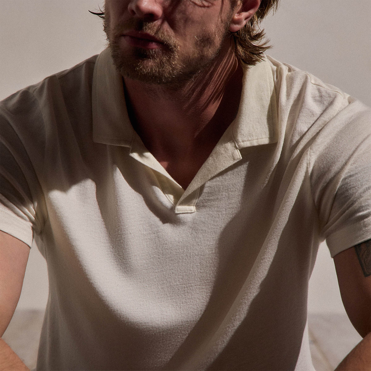 Cotton Cashmere Open Polo in White | James Perse Los Angeles
