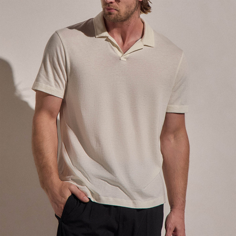 Cotton Cashmere Open Polo in White | James Perse Los Angeles
