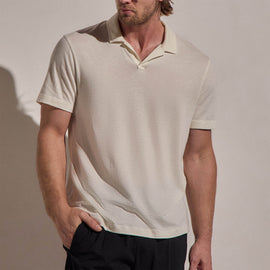 Cotton Cashmere Open Polo in White | James Perse Los Angeles