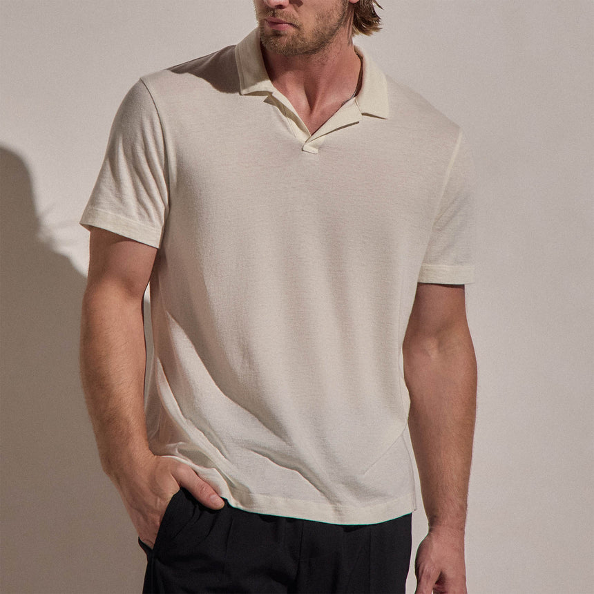 Cotton Cashmere Open Polo in White | James Perse Los Angeles