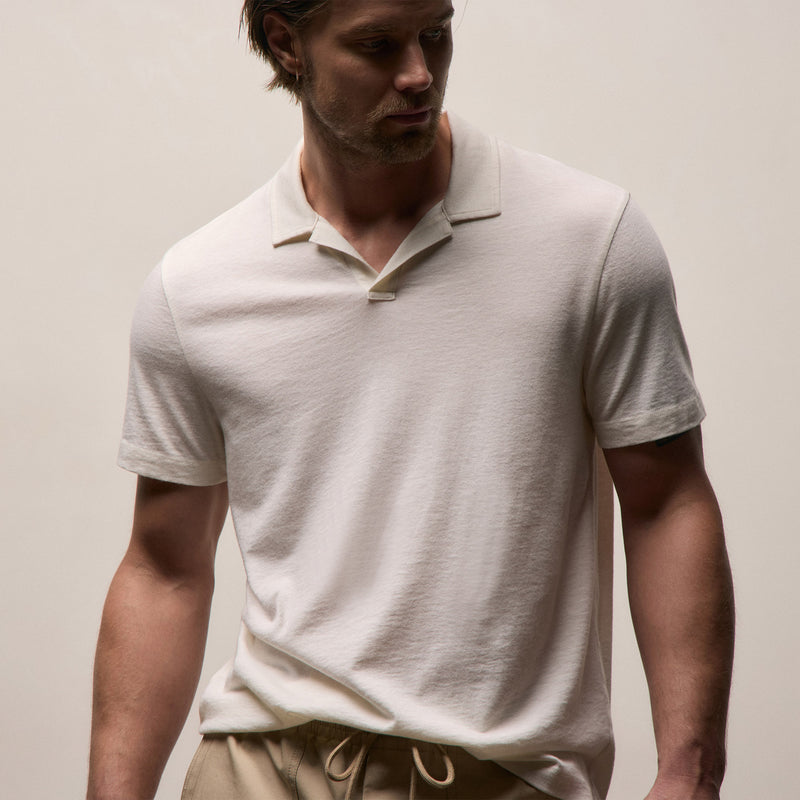Cotton Cashmere Open Polo in White | James Perse Los Angeles