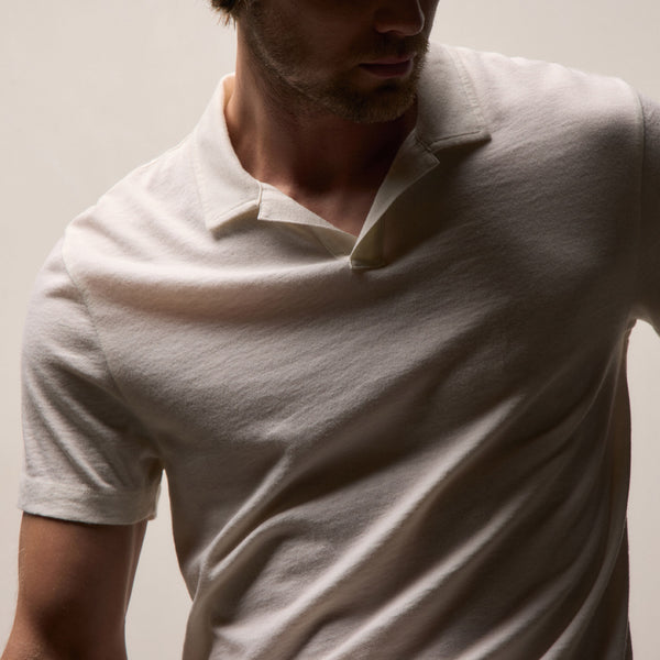 Cotton Cashmere Open Polo in White | James Perse Los Angeles