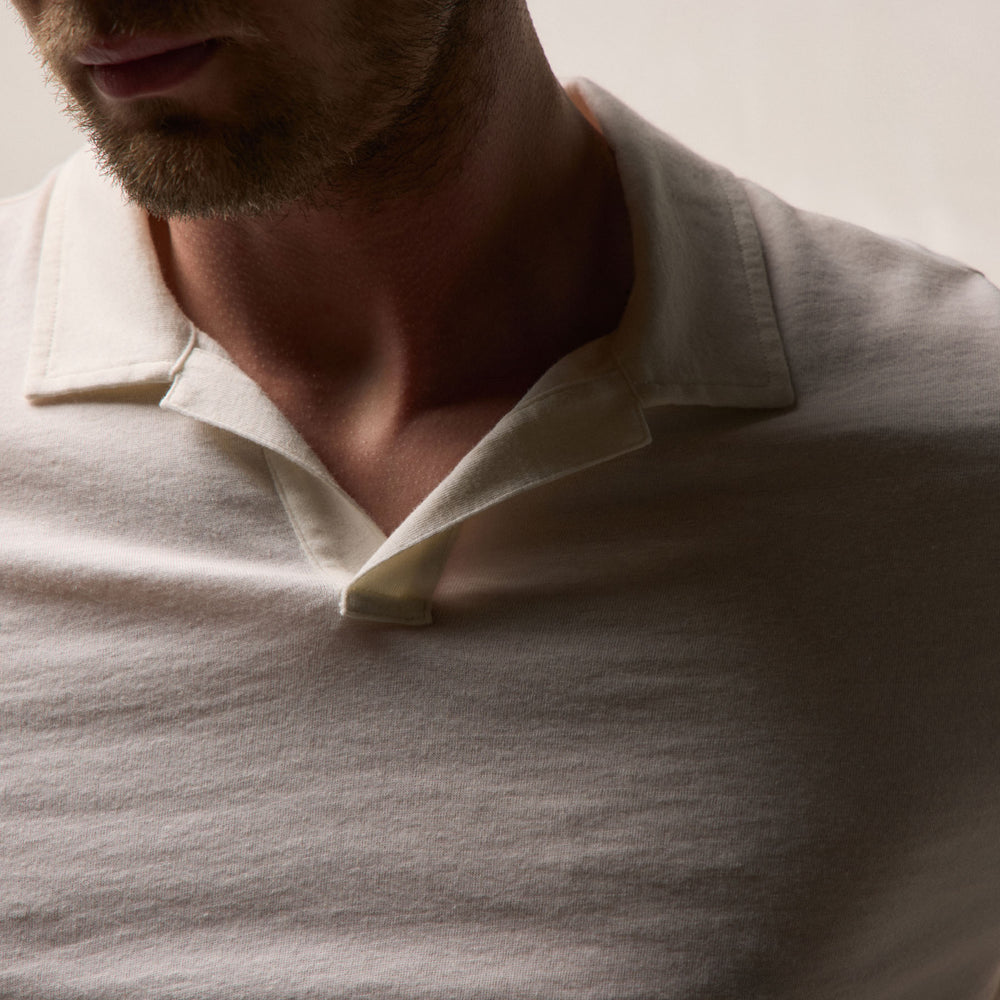 Cotton Cashmere Open Polo in White | James Perse Los Angeles