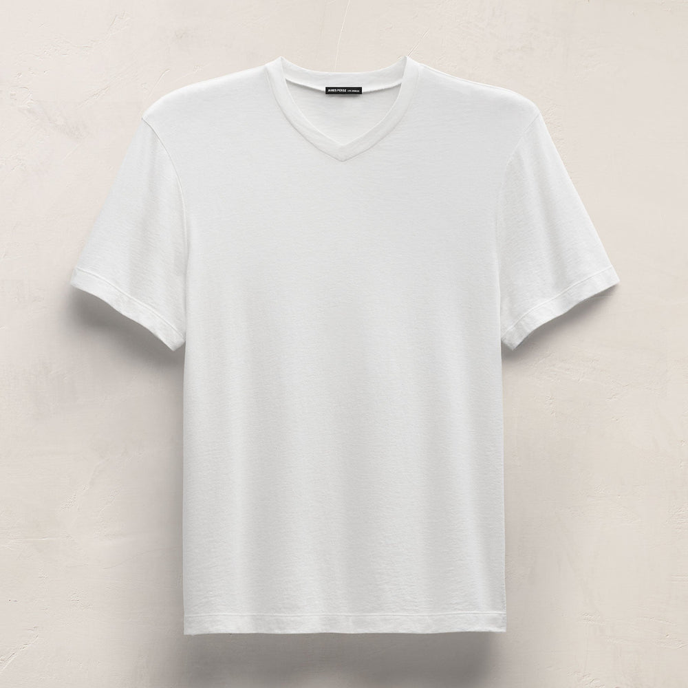Cotton Cashmere Short Sleeve V Neck in White | James Perse Los Angeles