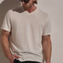 Cotton Cashmere Short Sleeve V Neck in White | James Perse Los Angeles