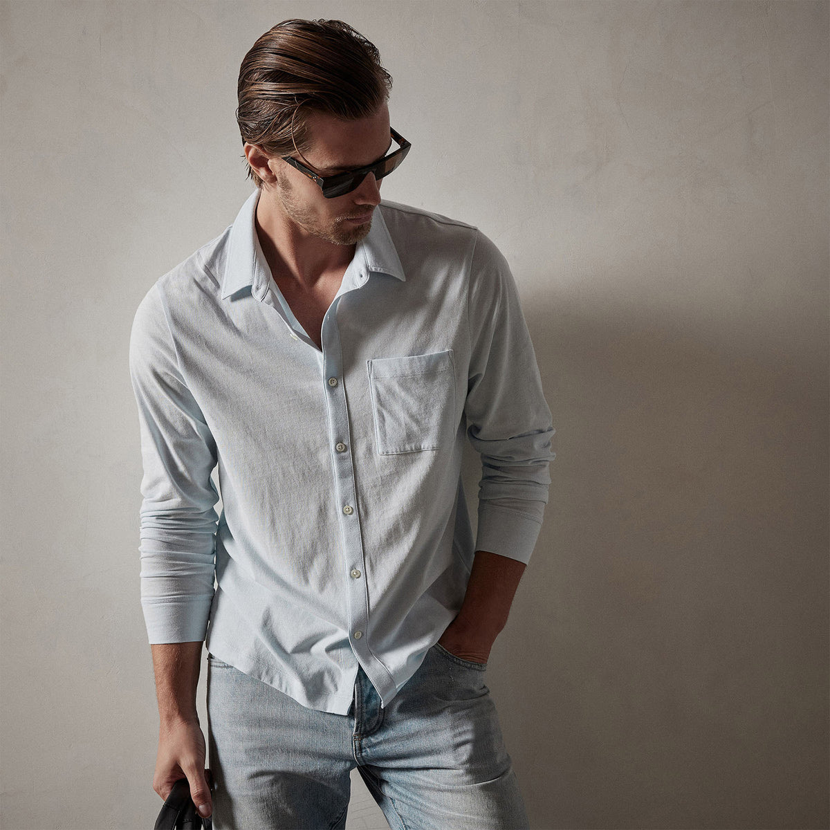 Knit Jersey Shirt in Baby Blue | James Perse Los Angeles