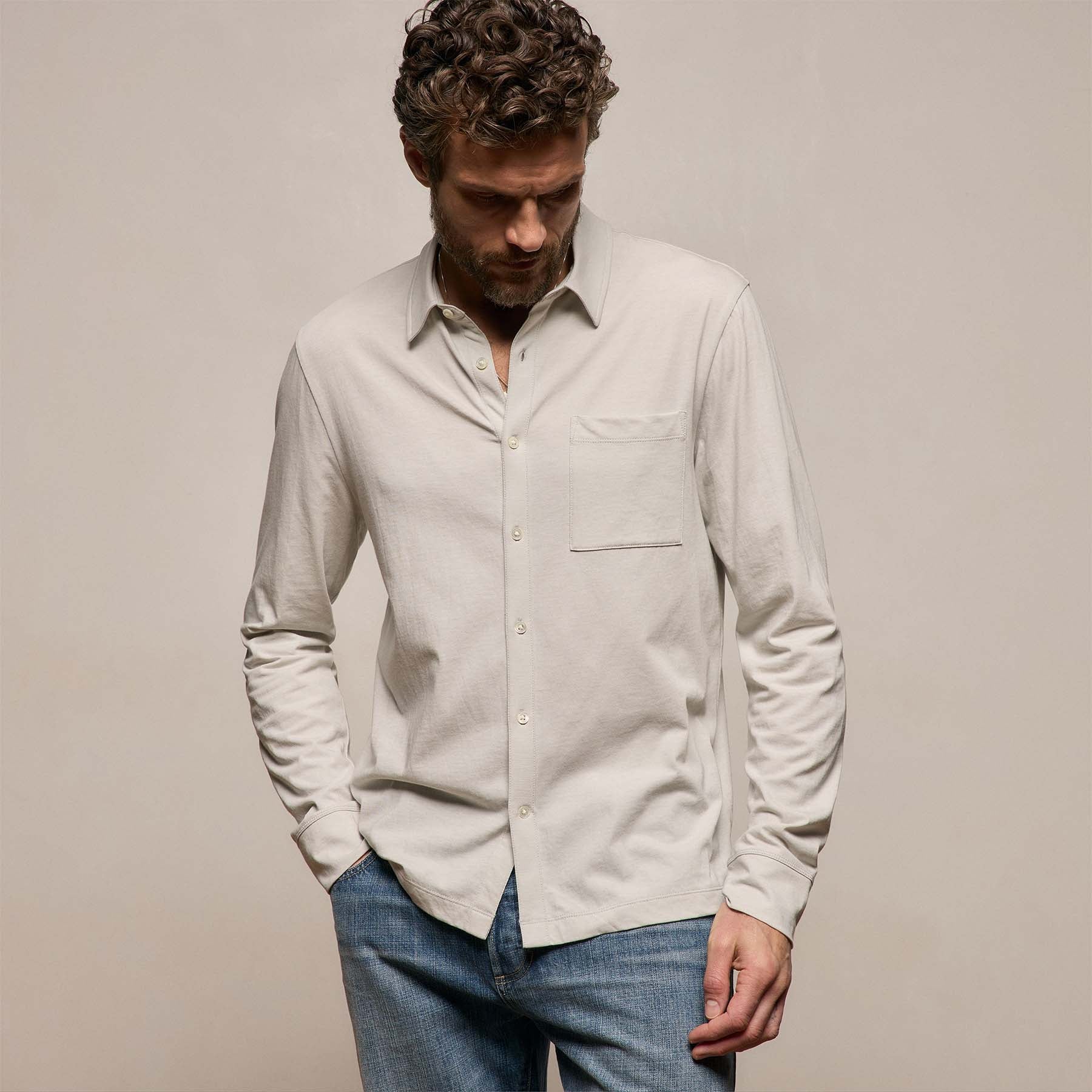 Clean Finish Jersey Shirt in Pearl | James Perse Los Angeles