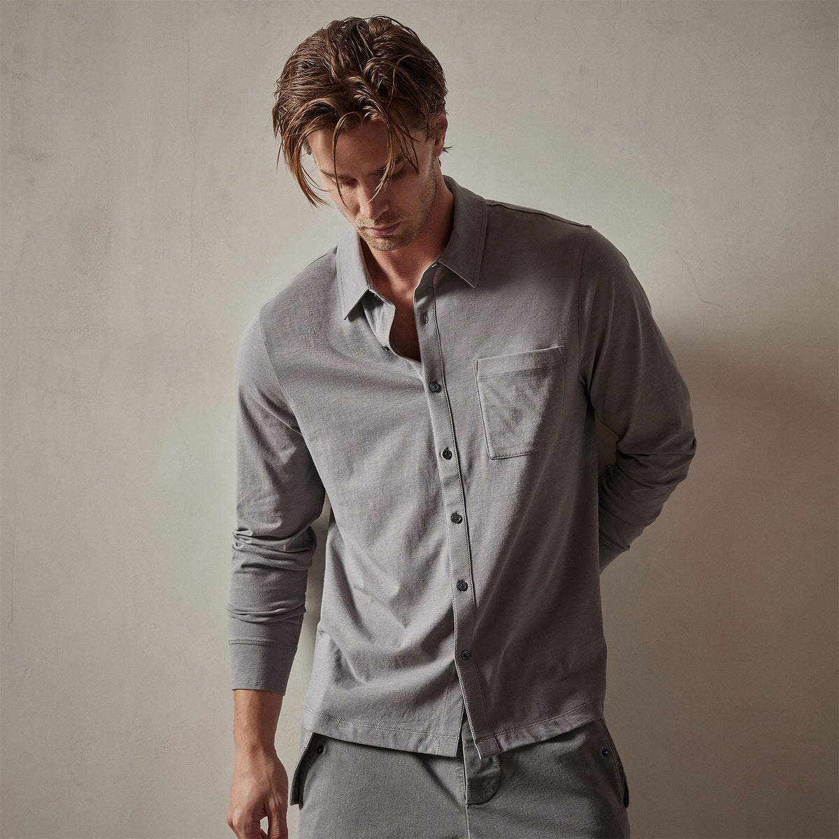 Knit Jersey Shirt in Silver Grey | James Perse Los Angeles