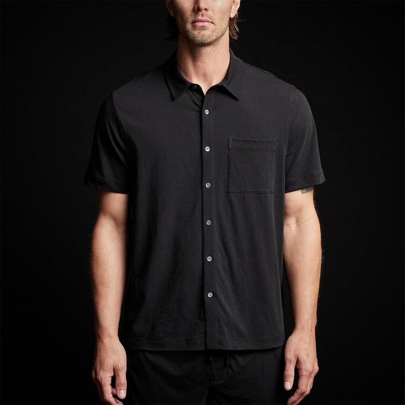 Clean Finish Short Sleeve Shirt  in Black | James Perse Los Angeles