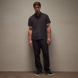 Clean Contrast Placket Short Sleeve in Magma/Black | James Perse Los Angeles
