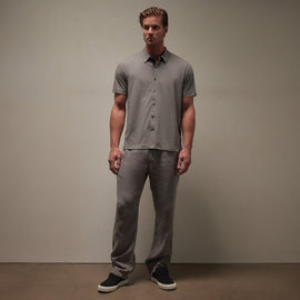 Clean Contrast Placket Short Sleeve in Silvergrey/Magma | James Perse Los Angeles