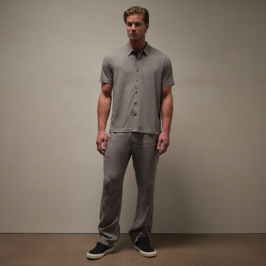 Clean Contrast Placket Short Sleeve in Silvergrey/Magma | James Perse Los Angeles
