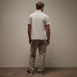 Clean Contrast Placket Short Sleeve in White/Parchment | James Perse Los Angeles