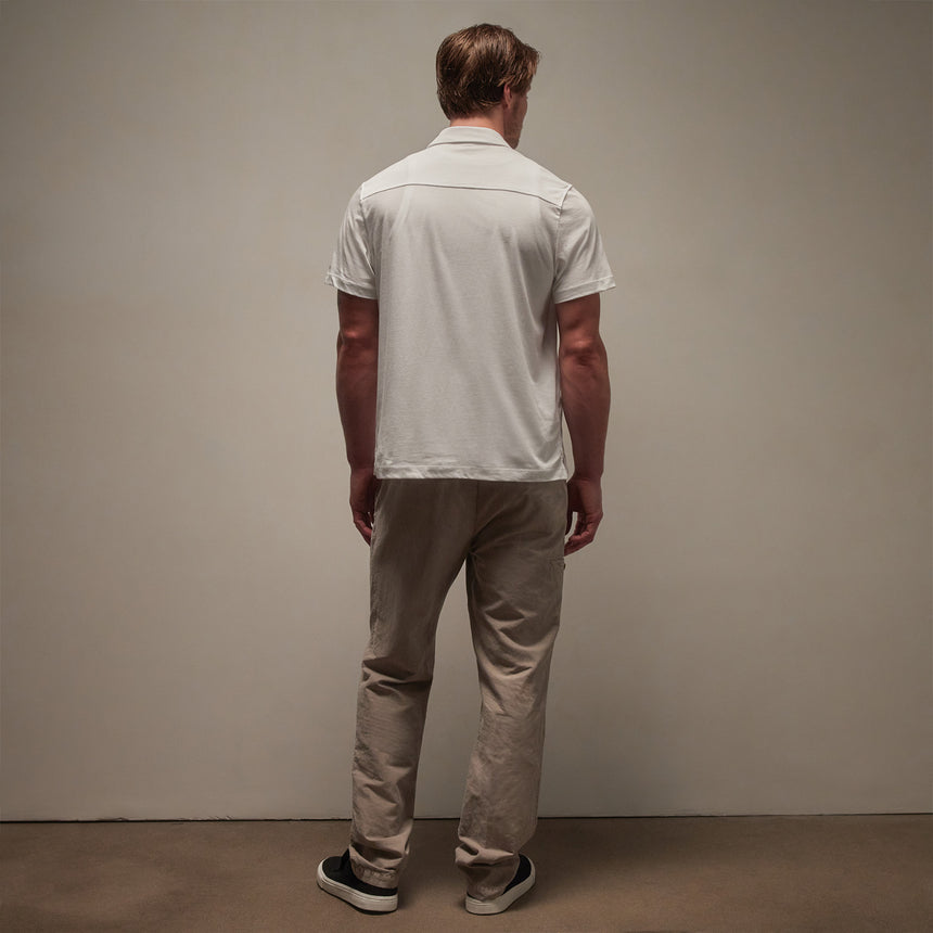 Clean Contrast Placket Short Sleeve in White/Parchment | James Perse Los Angeles