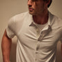 Clean Contrast Placket Short Sleeve in White/Parchment | James Perse Los Angeles