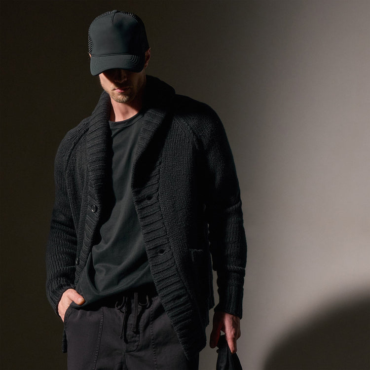 Cotton Shawl Collar Cardigan in Black | James Perse Los Angeles