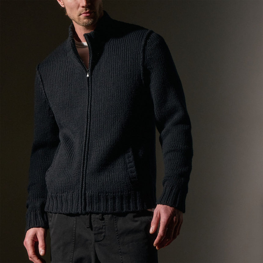 Cotton Zip Up Flannel Neck in Black | James Perse Los Angeles