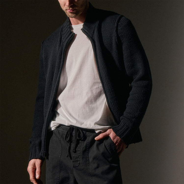 Cotton Zip Up Flannel Neck in Black | James Perse Los Angeles