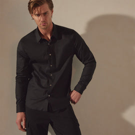 Matte Stretch Poplin Dress Shirt in Black | James Perse Los Angeles