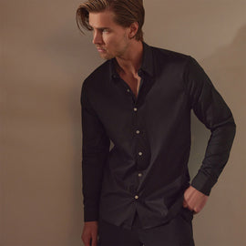 Matte Stretch Poplin Dress Shirt in Black | James Perse Los Angeles