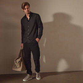 Matte Stretch Poplin Dress Shirt in Black | James Perse Los Angeles