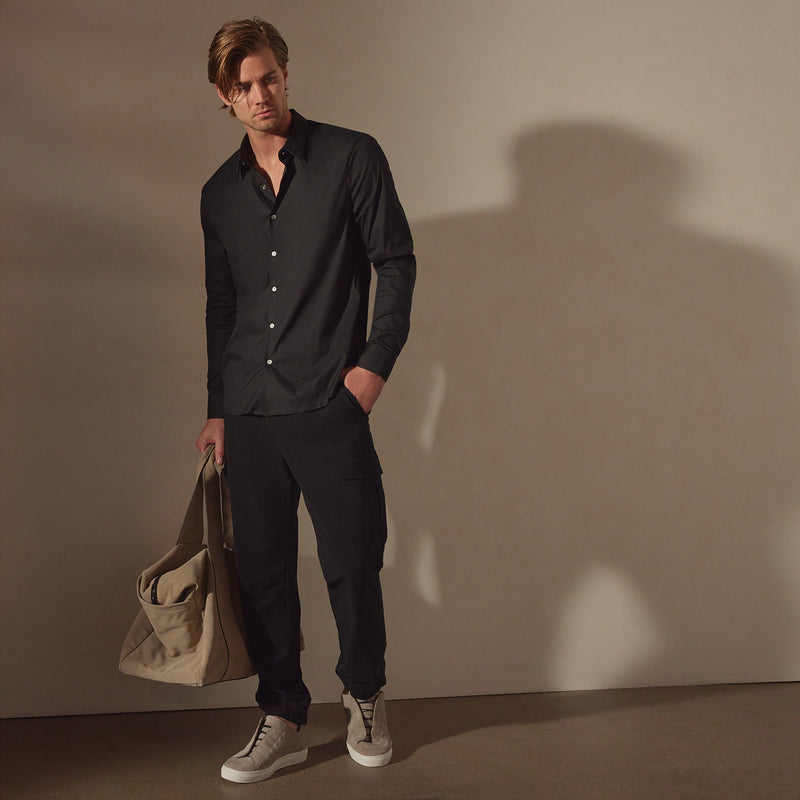 Matte Stretch Poplin Dress Shirt in Black | James Perse Los Angeles