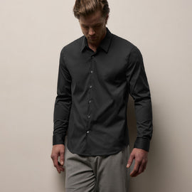 Matte Stretch Poplin Dress Shirt in Black | James Perse Los Angeles
