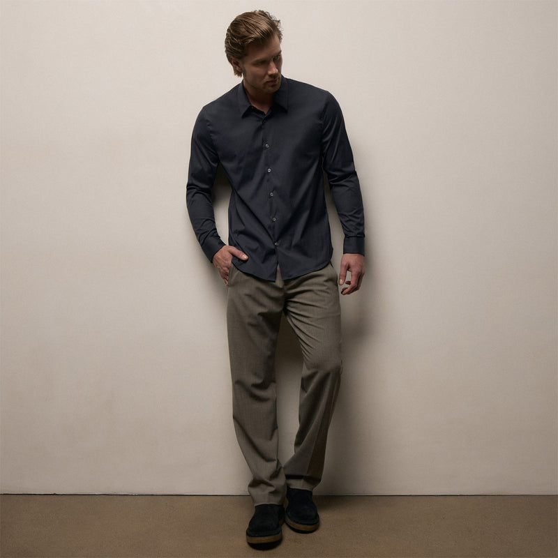 Matte Stretch Poplin Dress Shirt in Navy | James Perse Los Angeles