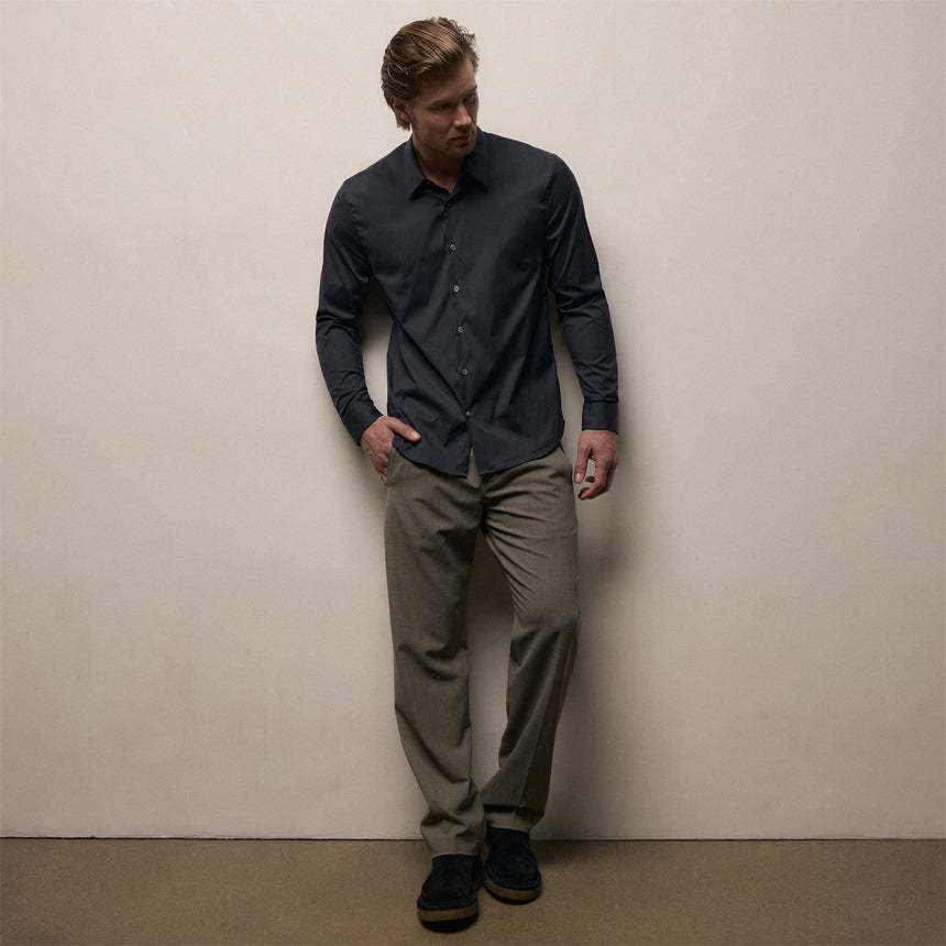 Matte Stretch Poplin Dress Shirt in Navy | James Perse Los Angeles
