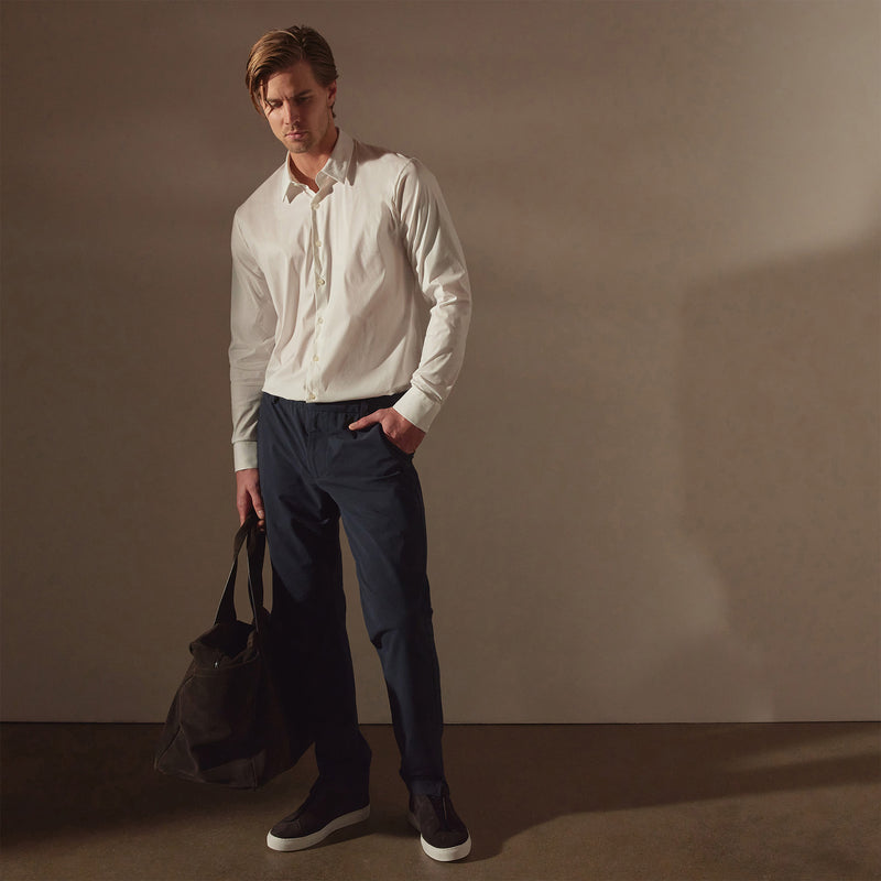 Matte Stretch Poplin Dress Shirt in White | James Perse Los Angeles