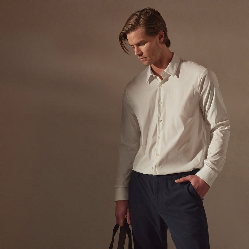 Matte Stretch Poplin Dress Shirt in White | James Perse Los Angeles