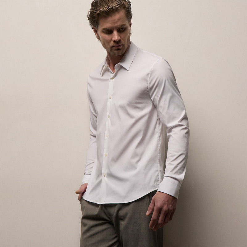 Matte Stretch Poplin Dress Shirt in White | James Perse Los Angeles